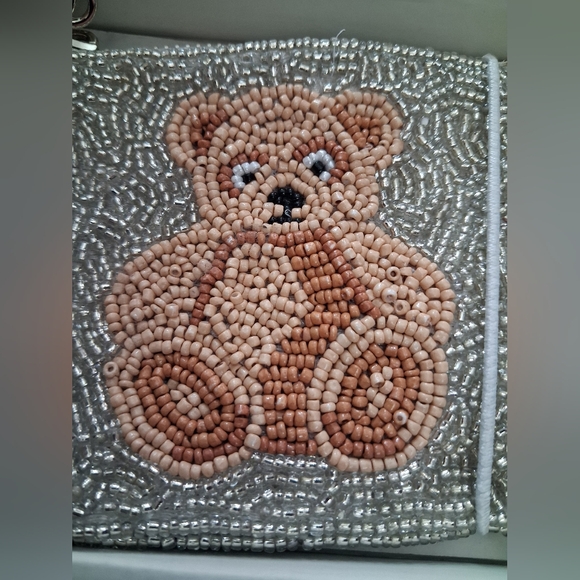 Rachel Zoe Beaded Silver Teddy Bear Coin Purse & Charm NWT $40 - Picture 2 of 3